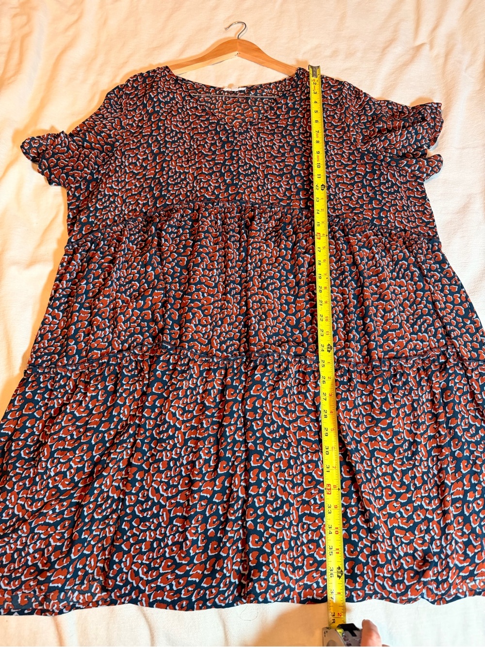 Oddy 3XL Leopard Print Tiered Babydoll Dress Rust Black Plus Size - Picture 5 of 5